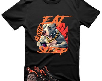 Camiseta unissex – Camiseta de manga curta, camiseta com gola redonda Bully Dog Eat Sleep Hustle, camiseta com estampa gráfica, camiseta pulôver, camiseta softstyle