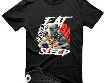 Camiseta unissex – Camiseta de manga curta, camiseta com gola redonda Bully Dog Eat Sleep Hustle, camiseta com estampa gráfica, camiseta pulôver, camiseta softstyle