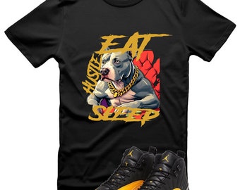 Camiseta unissex – Camiseta de manga curta, camiseta com gola redonda Bully Dog Eat Sleep Hustle, camiseta com estampa gráfica, camiseta pulôver, camiseta softstyle