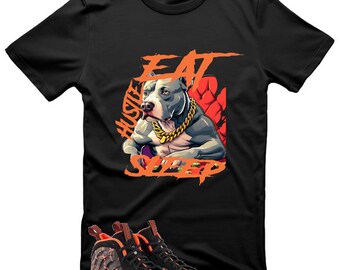 Camiseta unissex – Camiseta de manga curta, camiseta com gola redonda Bully Dog Eat Sleep Hustle, camiseta com estampa gráfica, camiseta pulôver, camiseta softstyle