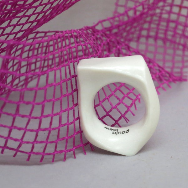 Chunky porcelain ring, clay ring, white jewelry, unusual rings, modern statement porcelain ring, bold ceramic ring