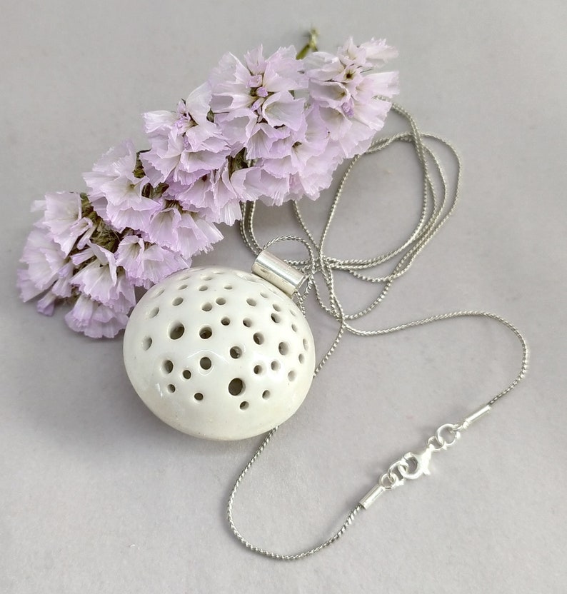 bold statement ceramic necklace unique design unusual necklace Long chain clay pendant necklace white jewelry