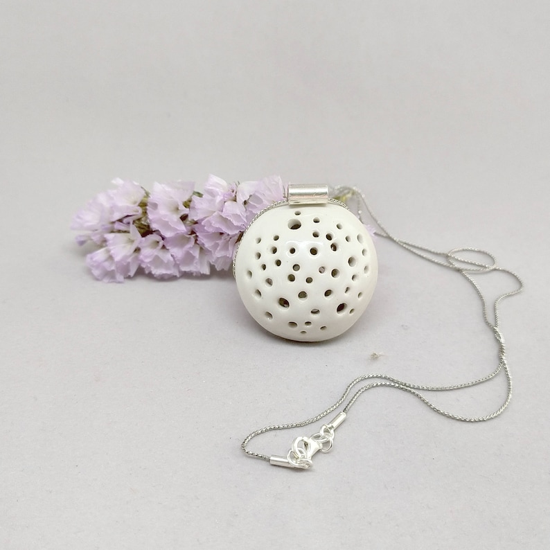 bold statement ceramic necklace unique design unusual necklace Long chain clay pendant necklace white jewelry