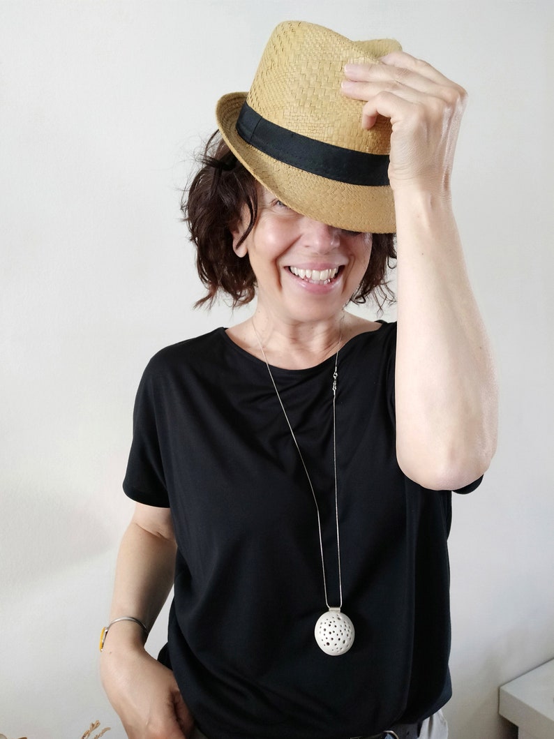 bold statement ceramic necklace unique design unusual necklace Long chain clay pendant necklace white jewelry