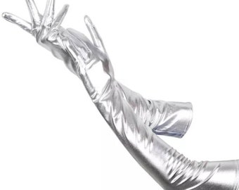 rare silver metallic opera gloves dancer gloves burlesque gloves show girl performer dancing model gloves