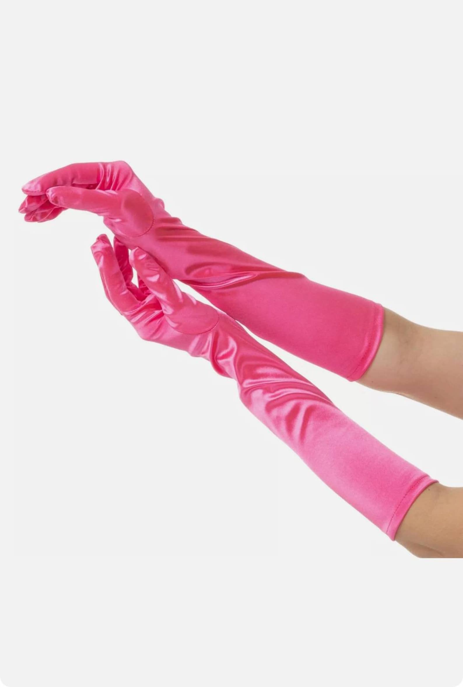 Hot pink gloves bright pink long gloves Pink satin evening Etsy