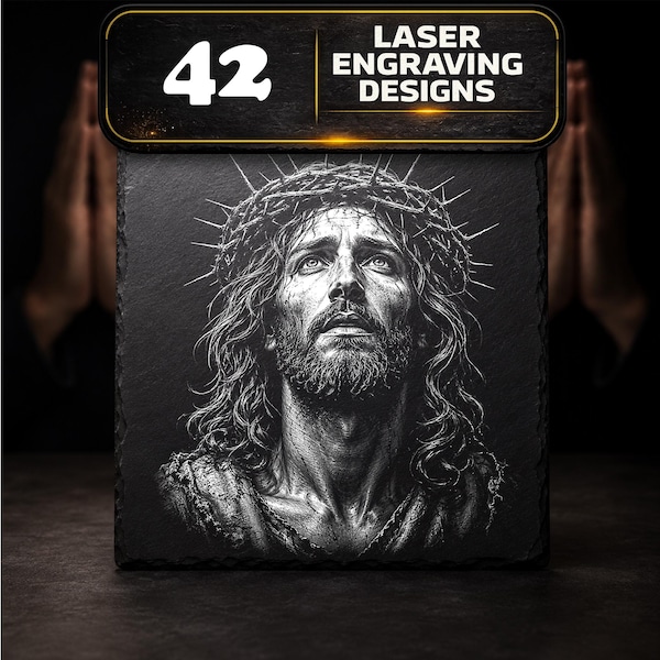 42 Christian Laser Engraving Designs Bundle PNG | Jesus Christ Religious Files for Slate Wood Laser Projects