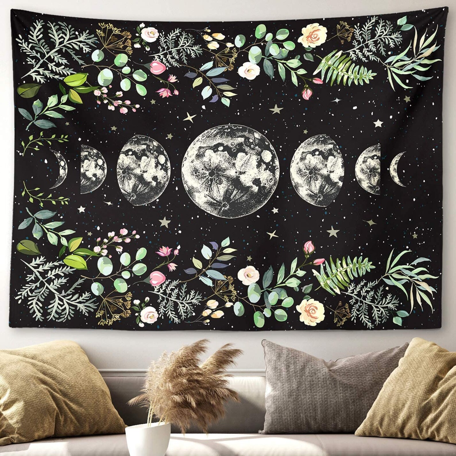 2. Celestial Tapestry: Round Wall Shelf With Moonlit Orb