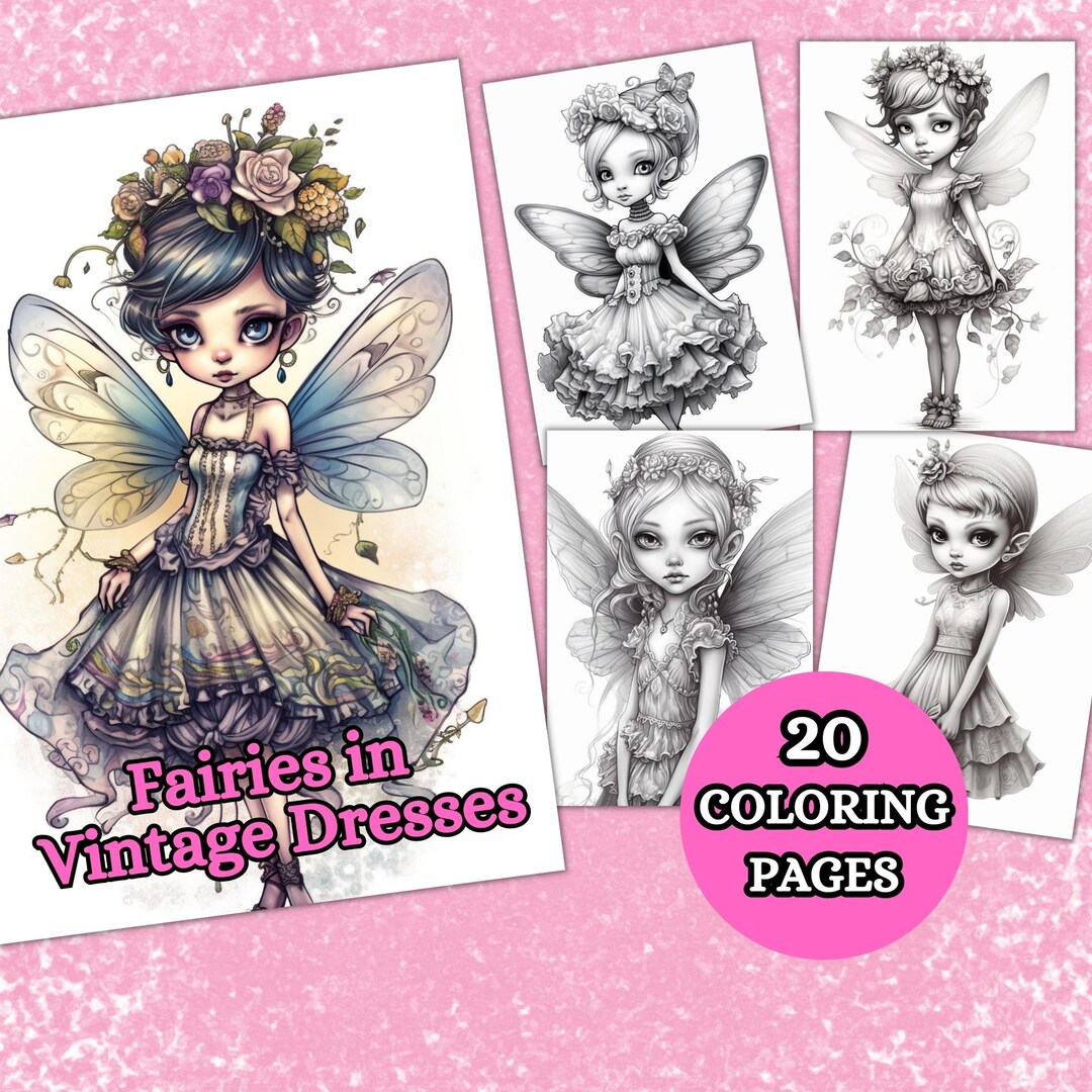 Fairies in Vintage Dresses Coloring Pages, Fairy Coloring Page ...