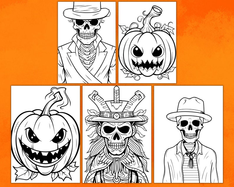 Spooky Halloween Characters Coloring Pages for Kids and Teens - Etsy