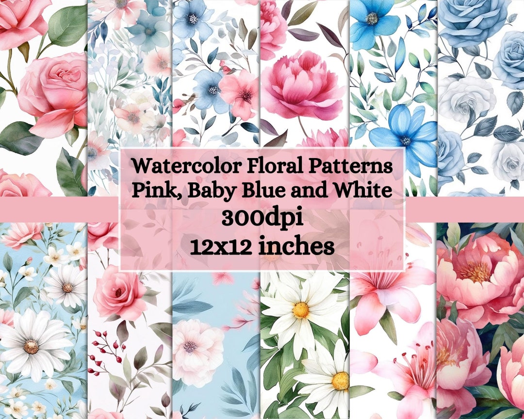 12 Seamless Watercolor Floral Pattern, Watercolor Flower Patterns, Pink ...
