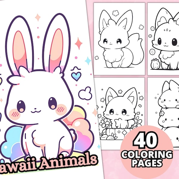 Kawaii Animals Coloring Pages, 40 Cute Designs (Printable PDF)