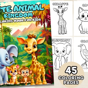 Cute Animals Coloring Page for Kids, Kids Coloring Book, Printable PDF, Instant Digital Download, Digital Prints for kids