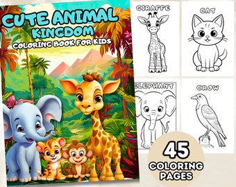 Niedliche Tiere Malseite für Kinder, Malbuch für Kinder, druckbare PDF, sofortiger digitaler Download, Digitaldrucke für Kinder