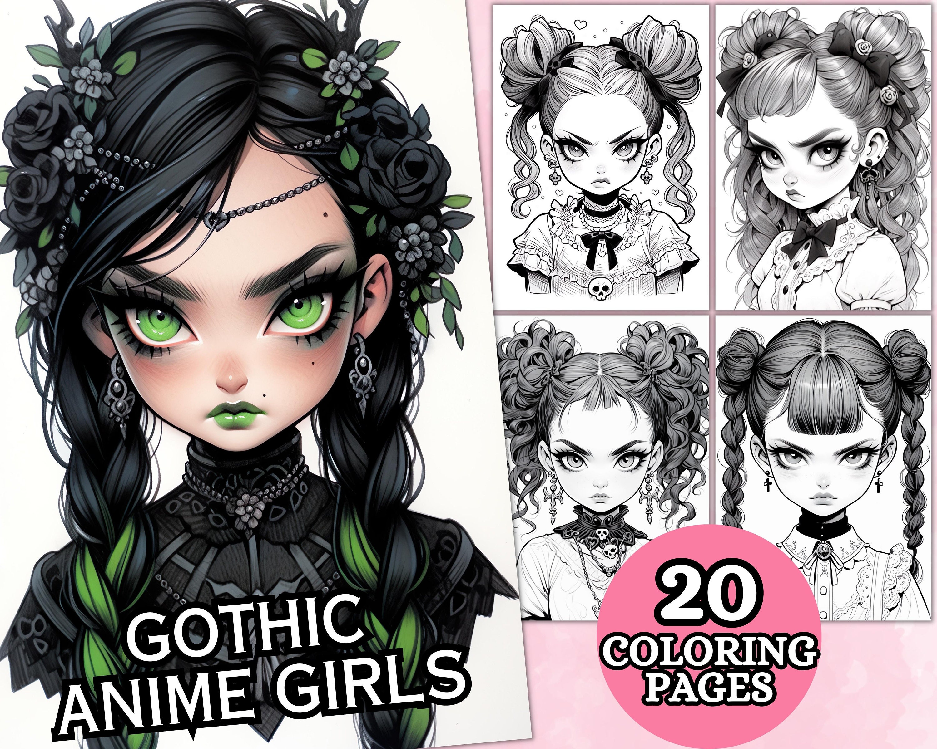 Gothic Chibi Girls Coloring Book 130 Page Cute Manga Anime Fantasy Coloring  Pages for Children & Adults, Instant Download, Printable PDF 