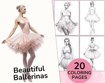 Beautiful Ballerinas Coloring Pages, Grayscale Coloring Pages, Girls Coloring Book, Printable PDF, Digital Download, Printable Coloring Page