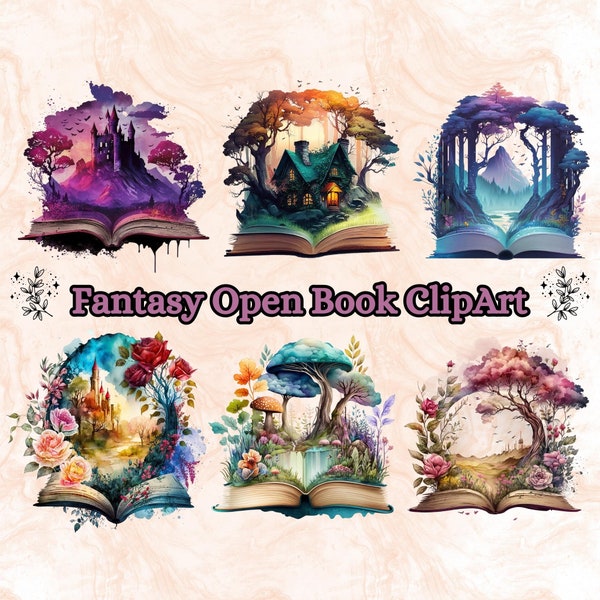 24 Watercolor Fantasy Books Clipart, Open Book Clipart, Fantasy Clipart, Magic Books Clipart, Fairytale Clipart, Scrapbooking, Fairy Clipart