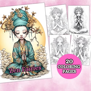 Zen Fairies Medetating Coloring Pages, Fairy Coloring Page, Grayscale Coloring Page, Fairy Coloring, Printable PDF, Fantasy Coloring Pages