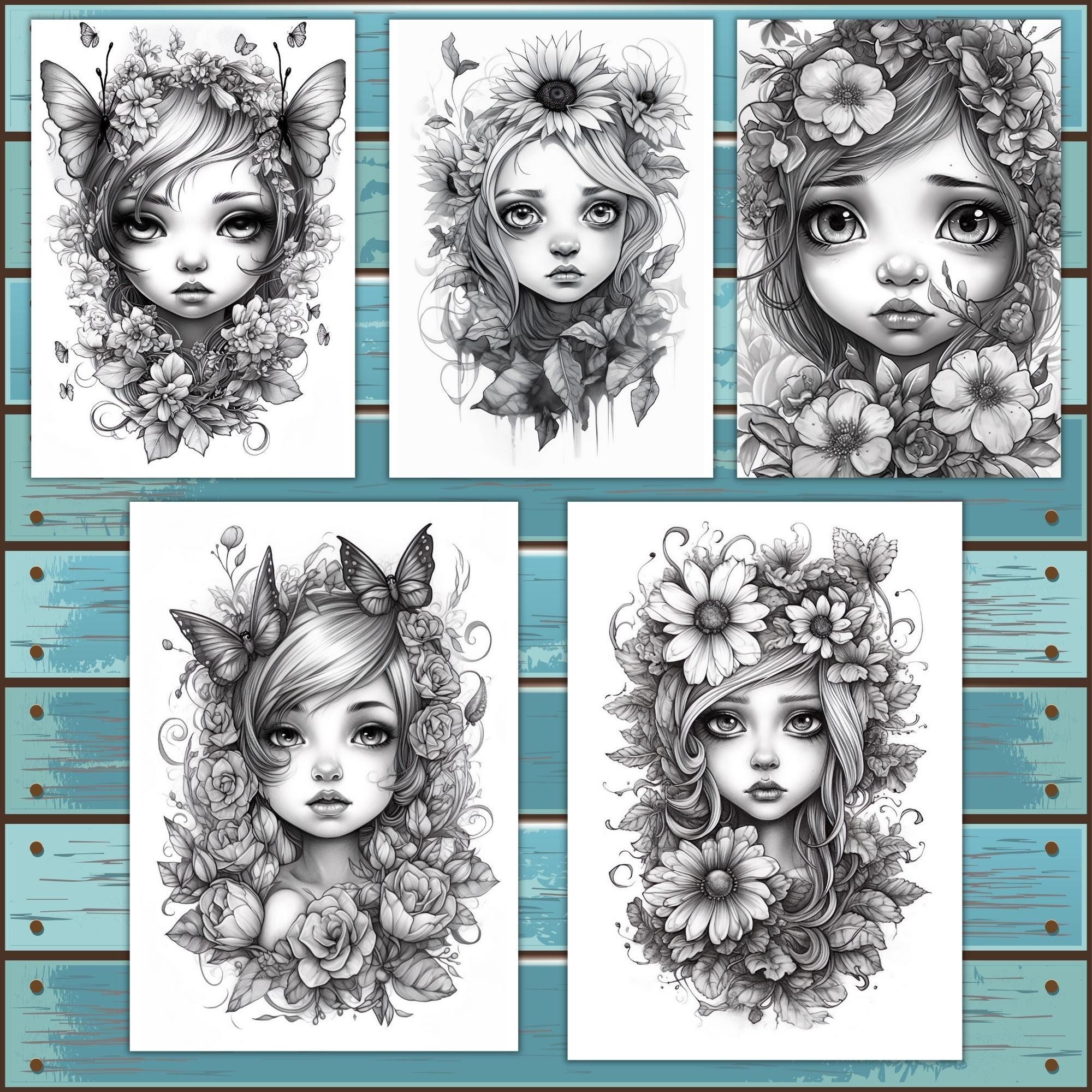 Flowers and Fairies Coloring Pages Fairy Coloring Page - Etsy