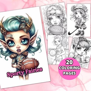 Sporty Fairies Coloring Pages, Fairy Coloring Page, Grayscale Coloring Pages, Fantasy Anime, Coloring Page, Coloring Sheet, Printable PDF