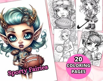 Páginas para colorear de hadas deportivas, Página para colorear de hadas, Páginas para colorear en escala de grises, Anime de fantasía, Página para colorear, Hoja para colorear, PDF imprimible