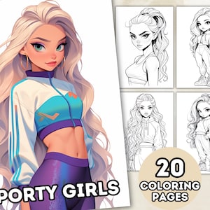 Sporty Girls Coloring Pages For Adults and Teens Grayscale Coloring Pages, Fantasy Anime Coloring Book, Printable PDF, Digital Coloring Book