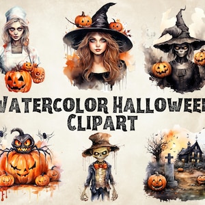 30 Watercolor Halloween Cliapart, Watercolor Clipart, Fantasy Clipart, Spooky clipart, DIY Clipart, Scrapbooking, Digital Download, PNG File