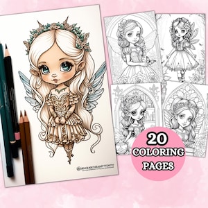Adorable Fairy Princesses Coloring Pages, Fairy Coloring Page, Grayscale Coloring Page, Fantasy Anime, Printable PDF, Coloring Sheet, Fairy