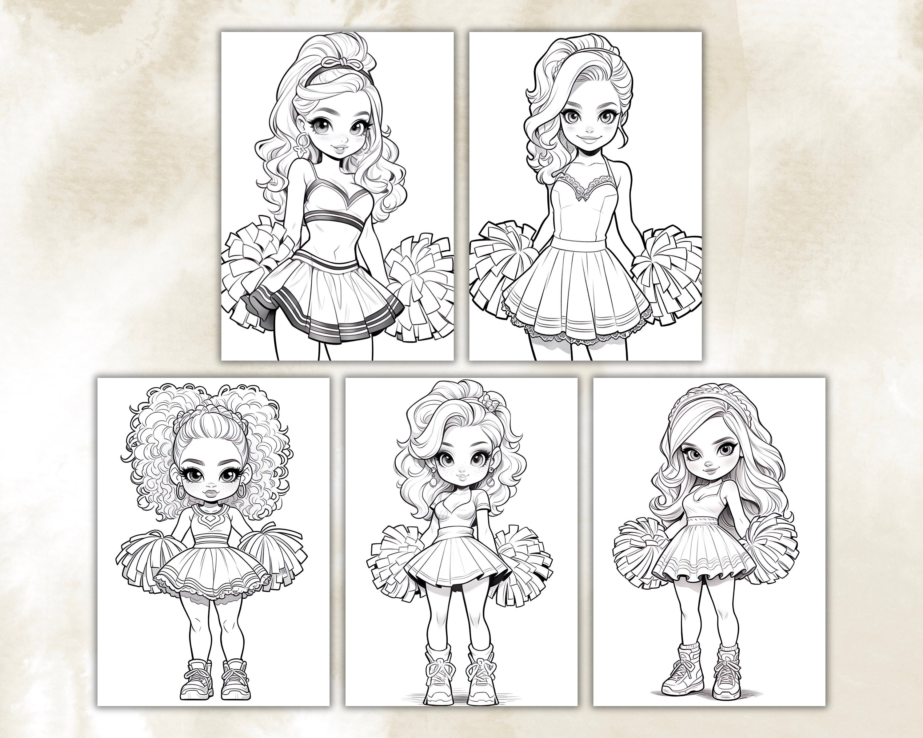 Cheerleader Girls Coloring Pages, Grayscale Coloring Pages for Adults ...