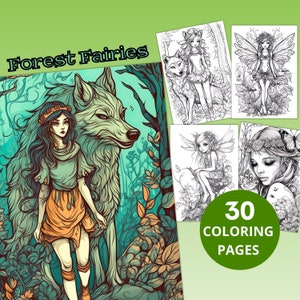 Forest Fairies Coloring Pages, Fairy Coloring Page, Grayscale Coloring Page, Fantasy Coloring, Anime, Printable PDF, Coloring Sheet
