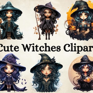 30 Cute Witches Clipart, Fantasy Clipart, DIY Clipart, Fantasy Anime, Halloween Clipart, Magical Clipart, Scrapbooking, Digital Download