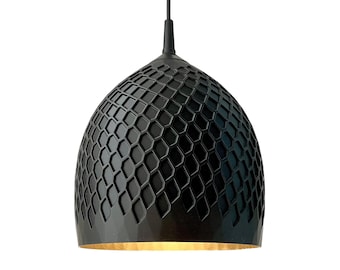 3D Printed Pendant Light – Ceiling Lamp - Modern Eco Friendly Fibonacci Pattern Lampshade Black