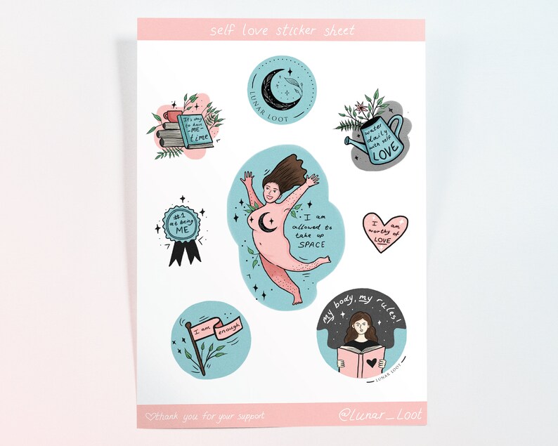 printable self love sticker sheet affirmations feminist etsy