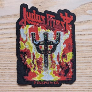 Judas Priest Firepower Woven Iron On Patch 11.5 x 8cm