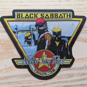 Black Sabbath Never Say Die Woven Iron On Patch 10 x 8cm
