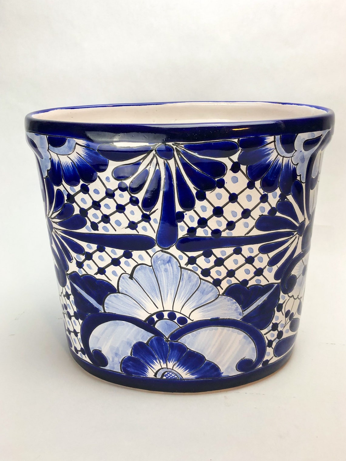 Talavera Bathroom Oval Waste Basket Blue and White Etsy