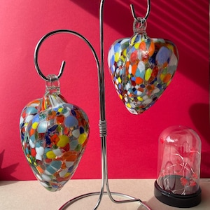 Mexican Glass Cabo Heart Pendant Decoration Metal Stand Table Top Decoration Love Red Pink