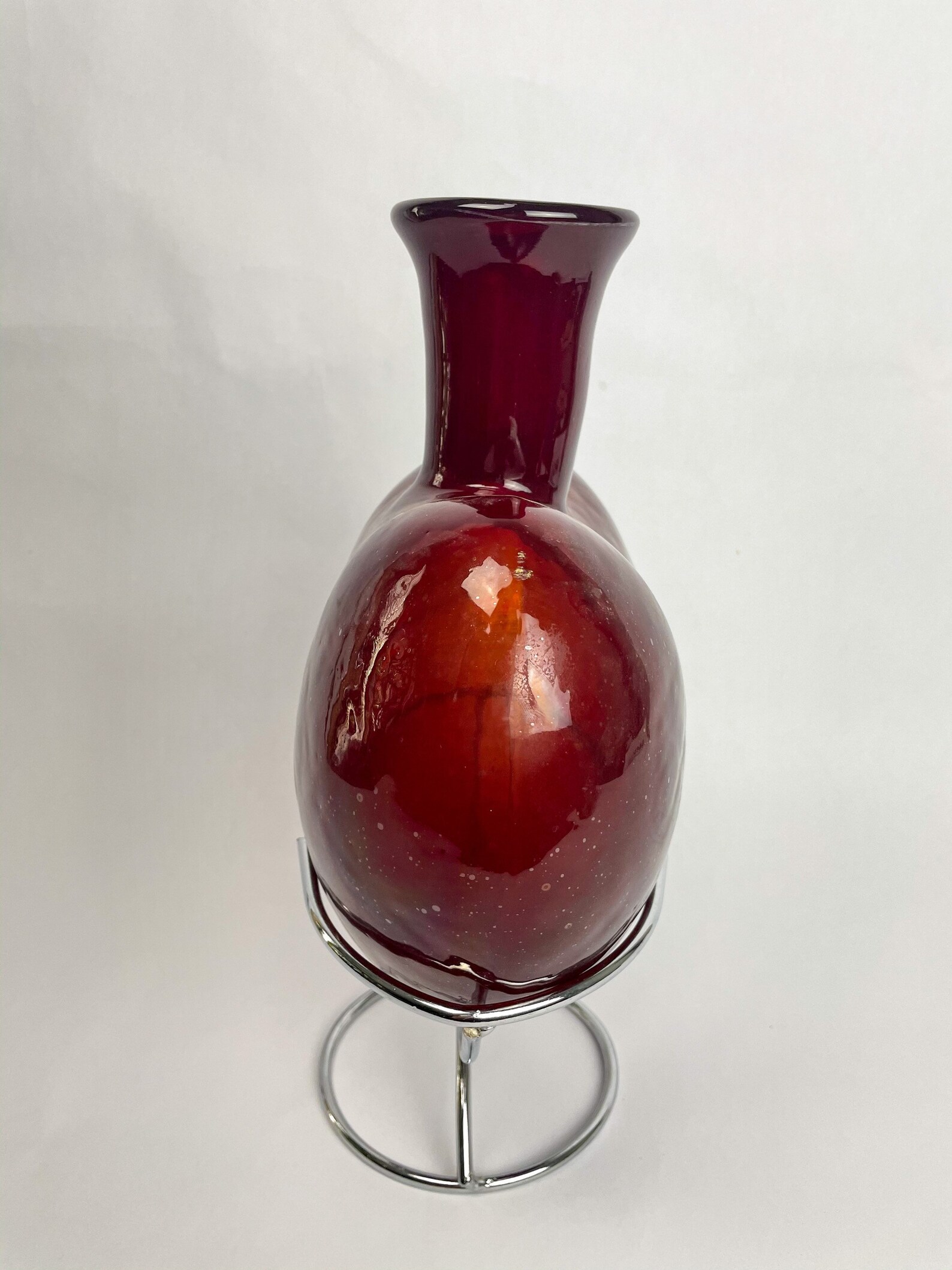Red Blown Glass Heart Vase With Metal Stand Etsy