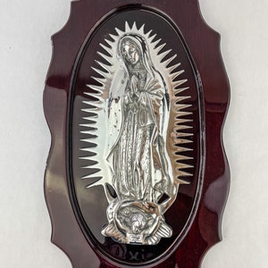 Virgen de Guadalupe 17 Pulgadas De Pewter Con Marco De Madera Hecha En Mexico