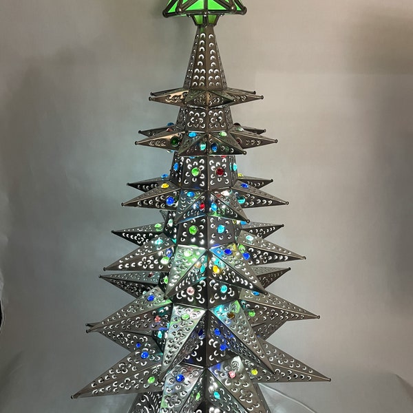 Mexican Tin Star 38 Inches Tree With Color Marbles And Lights  Included