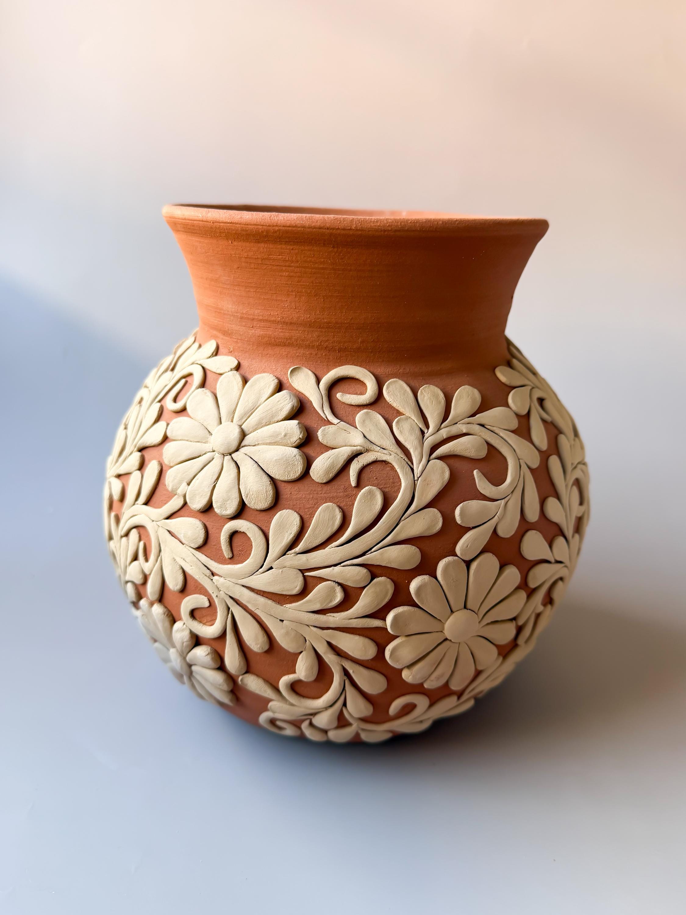 Atzompa Vase 8 Inch Clay Embroidery Vase Florero De Barro De