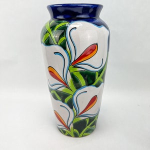 Mexican Flower Vase 15 Inch Vase Authentic Mexican Vase Hand painted Large Mexican Flower Vase
