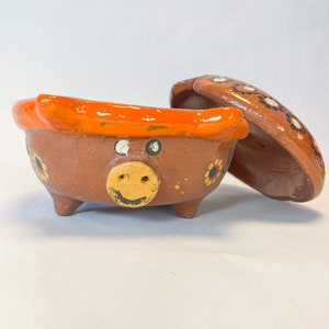 Mexican Clay Salsa Bowl Piggy With Lid Salsera Puerquito Dip Bowl Sides Bowl
