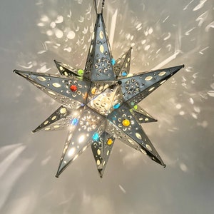 Mexican Star Lights, Moravian Star, Mexican Tin Star,  Estrellas With Color Marbles 16 13 11 Inches Estrellas de Lamina