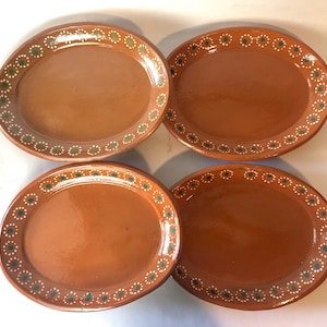 Mexican Plates Clay 12 Inches Oval 4 Plates Set Traditional Design Entree Plates Mexico Plate