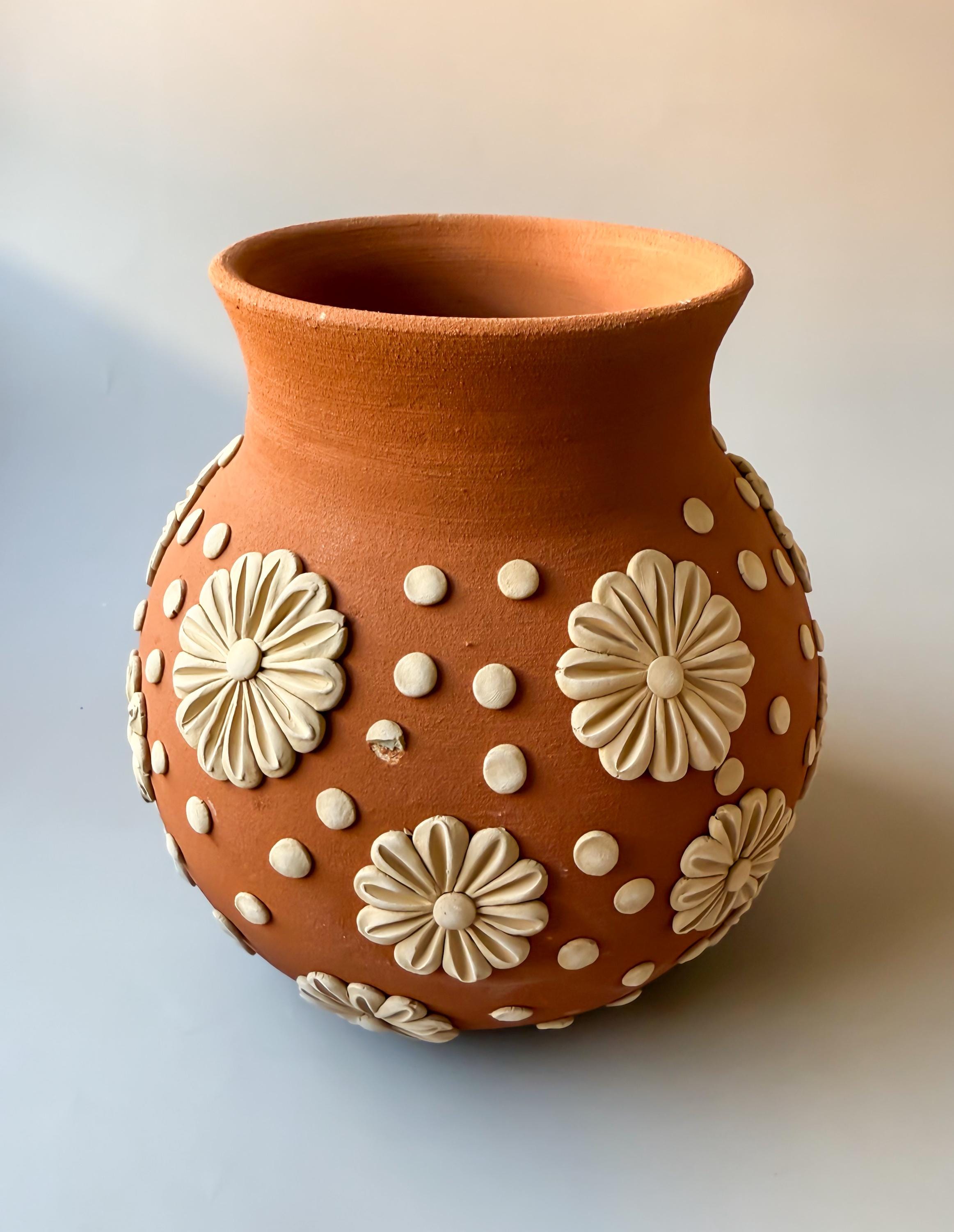Atzompa Vase 8 Inch Clay Embroidery Vase Florero De Barro De
