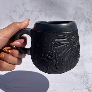 Caneca de Cerâmica Preta Oaxaca Barro Negro Taza Barro Negro Oaxaca Barro Preto