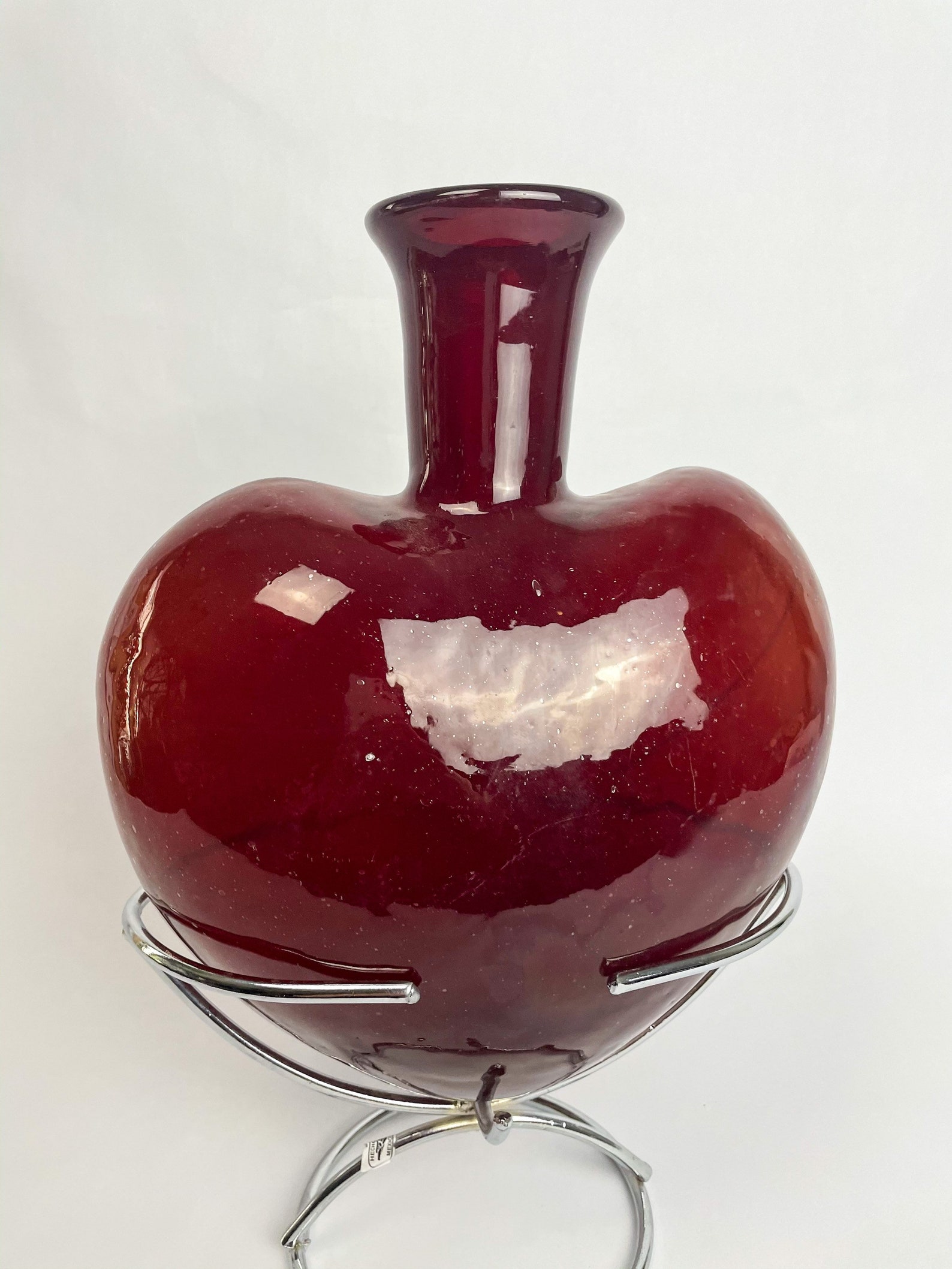 Red Blown Glass Heart Vase With Metal Stand Etsy