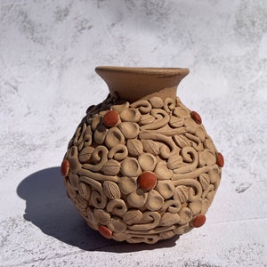 Atzompa Vase 5 Inch Clay Embroidery Vase Florero De Barro de Atzompa Oaxaca