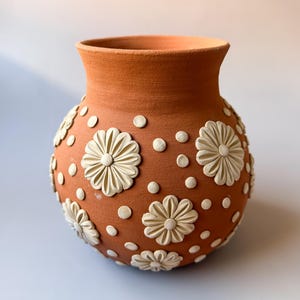 Atzompa Vase 8 Inch Clay Embroidery Vase Florero De Barro de Atzompa Oaxaca